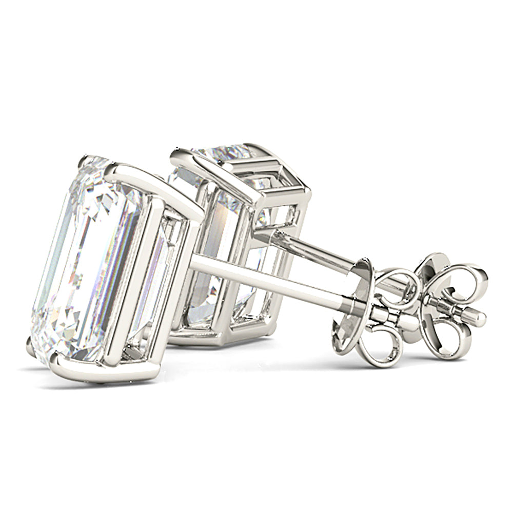 Four Prong Emerald Cut Diamond Stud Earrings-VIRABYANI